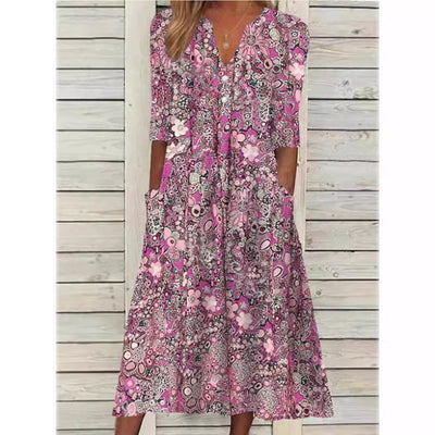Damen Bedrucktes Midikleid mit Seitentaschen