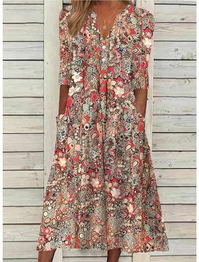 Damen Bedrucktes Midikleid mit Seitentaschen