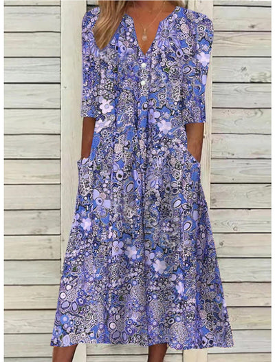 Damen Bedrucktes Midikleid mit Seitentaschen