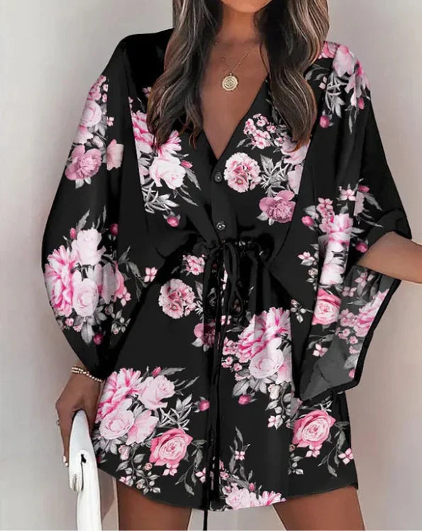 Zavando – Stilvolles Kleid mit V-Ausschnitt und Fledermausärmeln