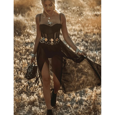 Zavando-Damen Spaghetti Träger Hohe Schlitze Kleid