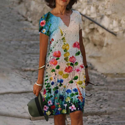 Zavando-Damen Sommer Blumendruck Kleid