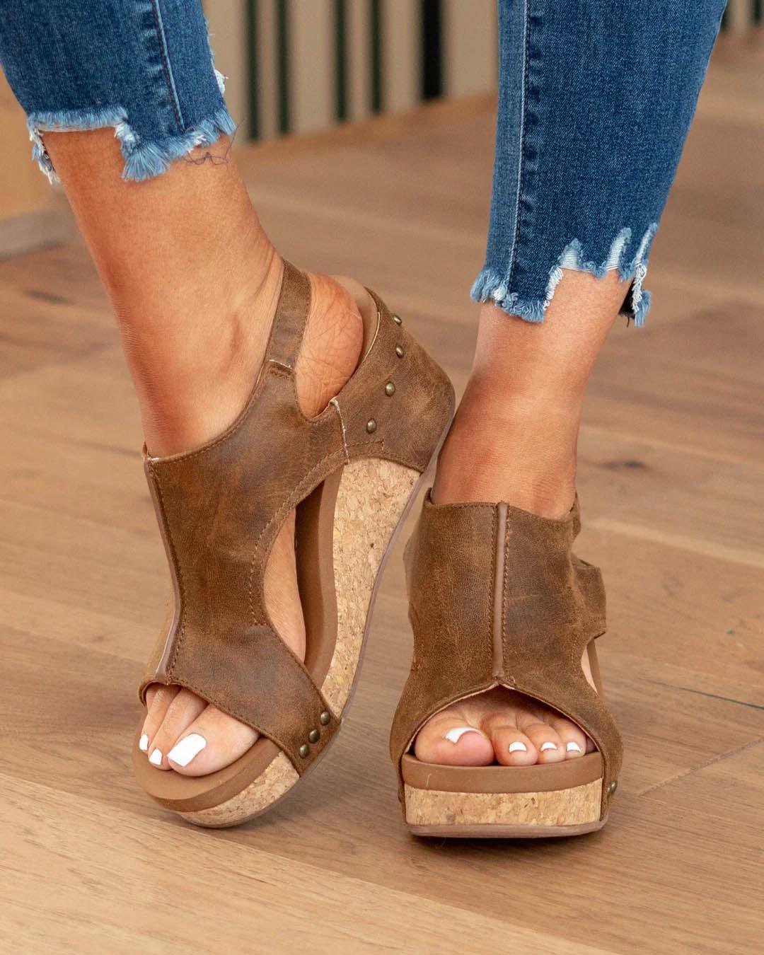 Zavando - Fay Tulum Sandalen komfortable offene Zehe Leder Keile