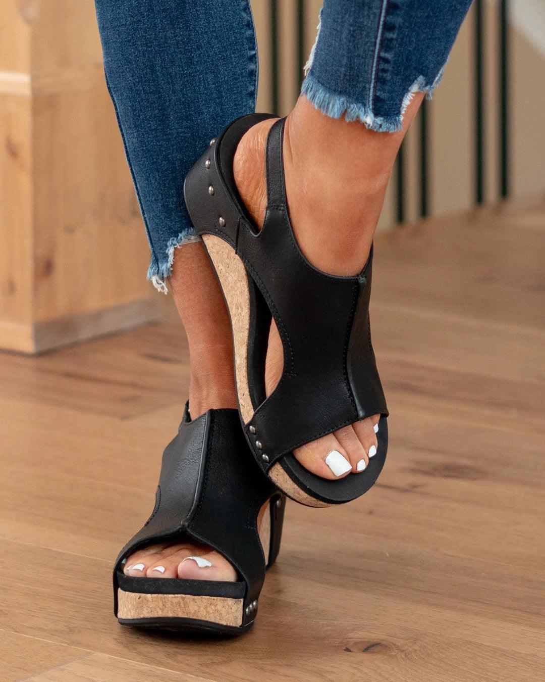 Zavando - Fay Tulum Sandalen komfortable offene Zehe Leder Keile