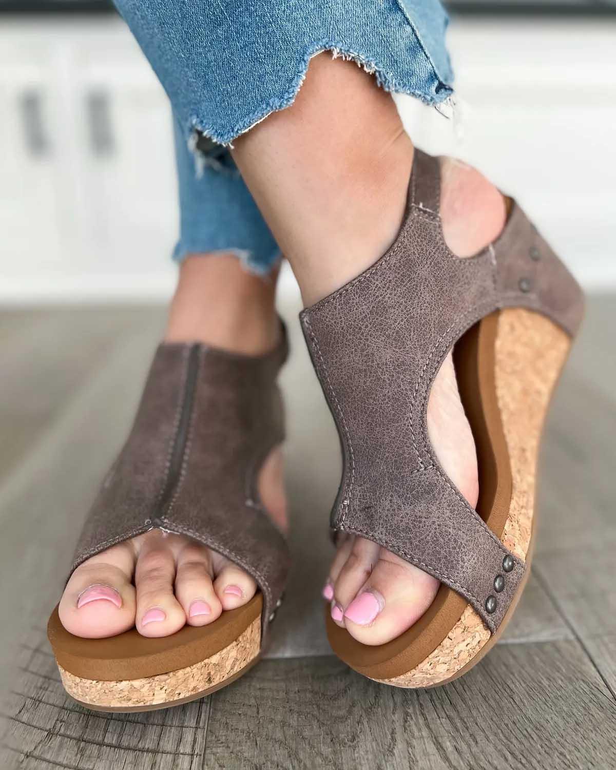 Zavando - Fay Tulum Sandalen komfortable offene Zehe Leder Keile