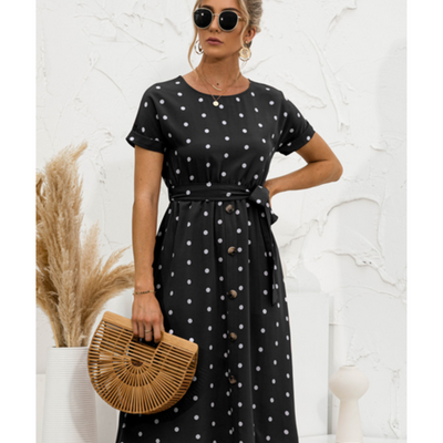 Zavando- Damen Rundhalsausschnitt Polka Dot Kleid