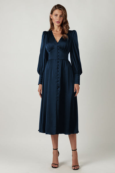 Elegantes Kleid Mit Puffärmeln Für Damen | Midi