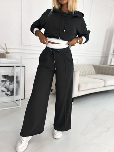 Set Aus Kapuzenoberteil Und Hose Mit Weitem Bein Für Damen | Klassisch