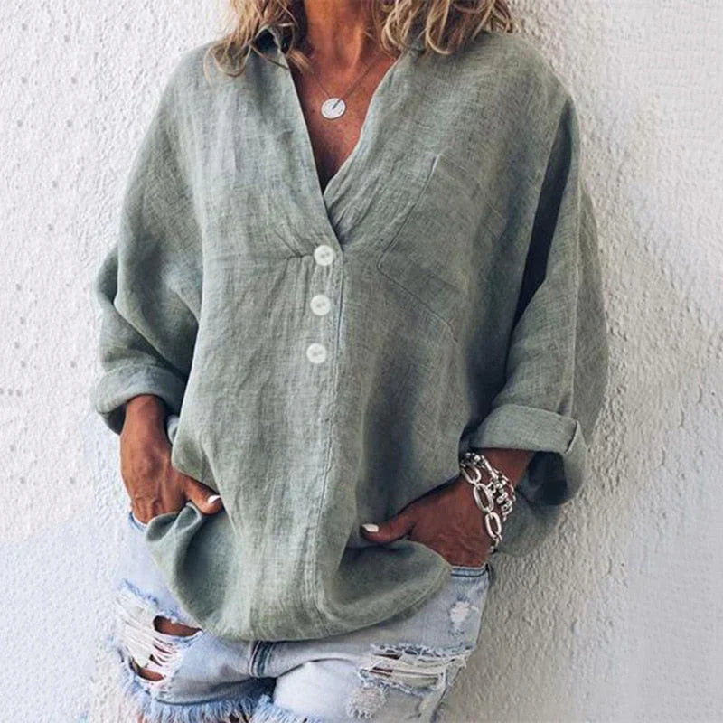 Zavando – Lockere Bluse aus Baumwollleinen