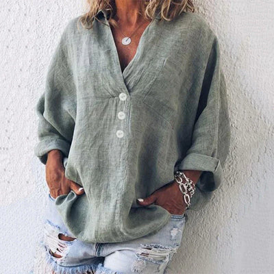 Zavando – Lockere Bluse aus Baumwollleinen