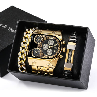 Große Zifferblatt Uhr Quarz Geschäfts Männer Geschenkset
