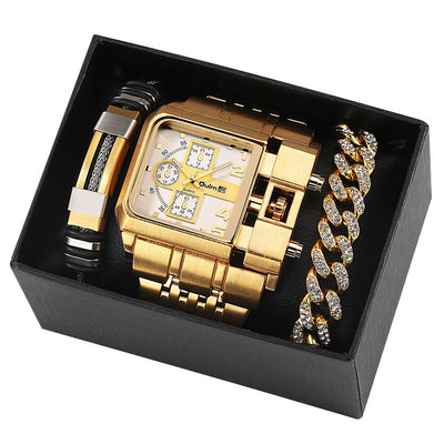 Große Zifferblatt Uhr Quarz Geschäfts Männer Geschenkset