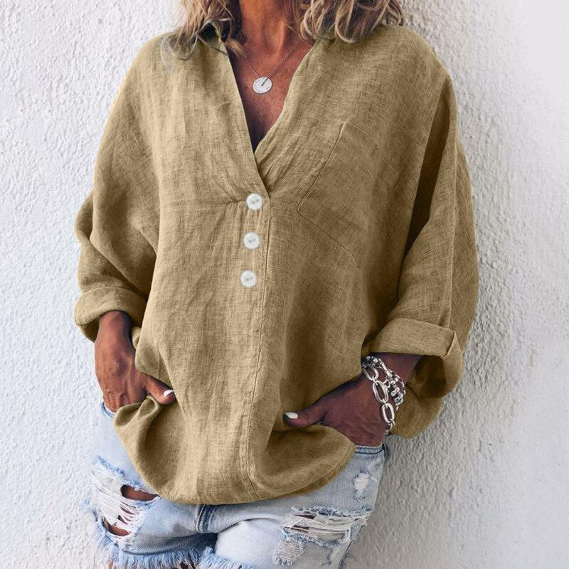Zavando – Lockere Bluse aus Baumwollleinen