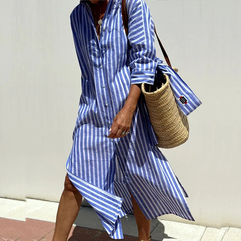 Zavando - Elegantes Gestreiftes Hemdkleid