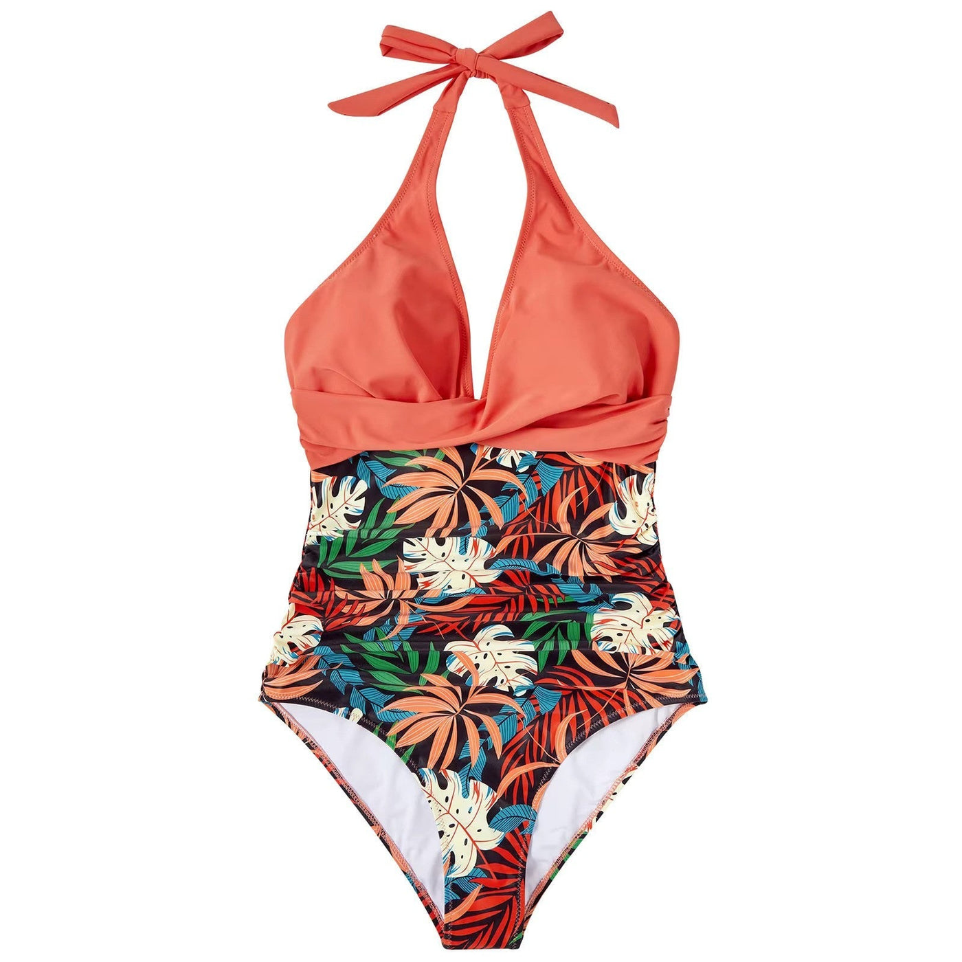 Damen Einteiler Badeanzug mit Halterneck und Crossover-Design