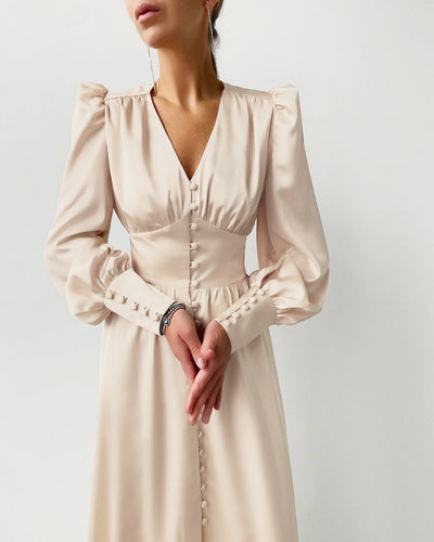 Elegantes Kleid Mit Puffärmeln Für Damen | Midi