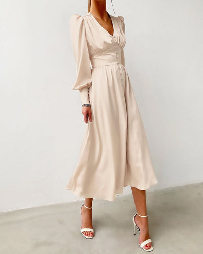 Elegantes Kleid Mit Puffärmeln Für Damen | Midi