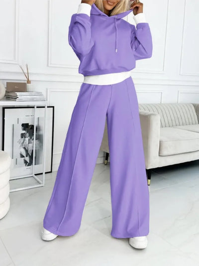 Set Aus Kapuzenoberteil Und Hose Mit Weitem Bein Für Damen | Klassisch