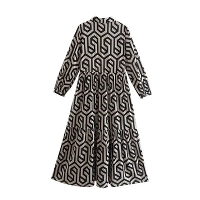 Damenkleid Mit V Ausschnitt Und Geometrischem Muster | Midi