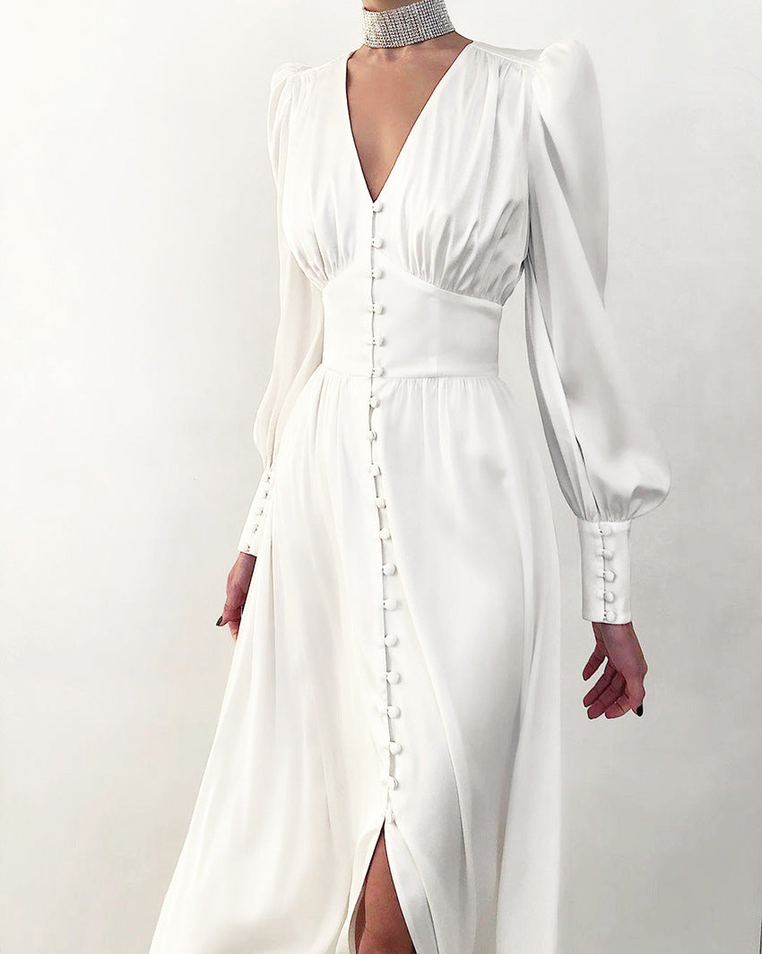 Elegantes Kleid Mit Puffärmeln Für Damen | Midi