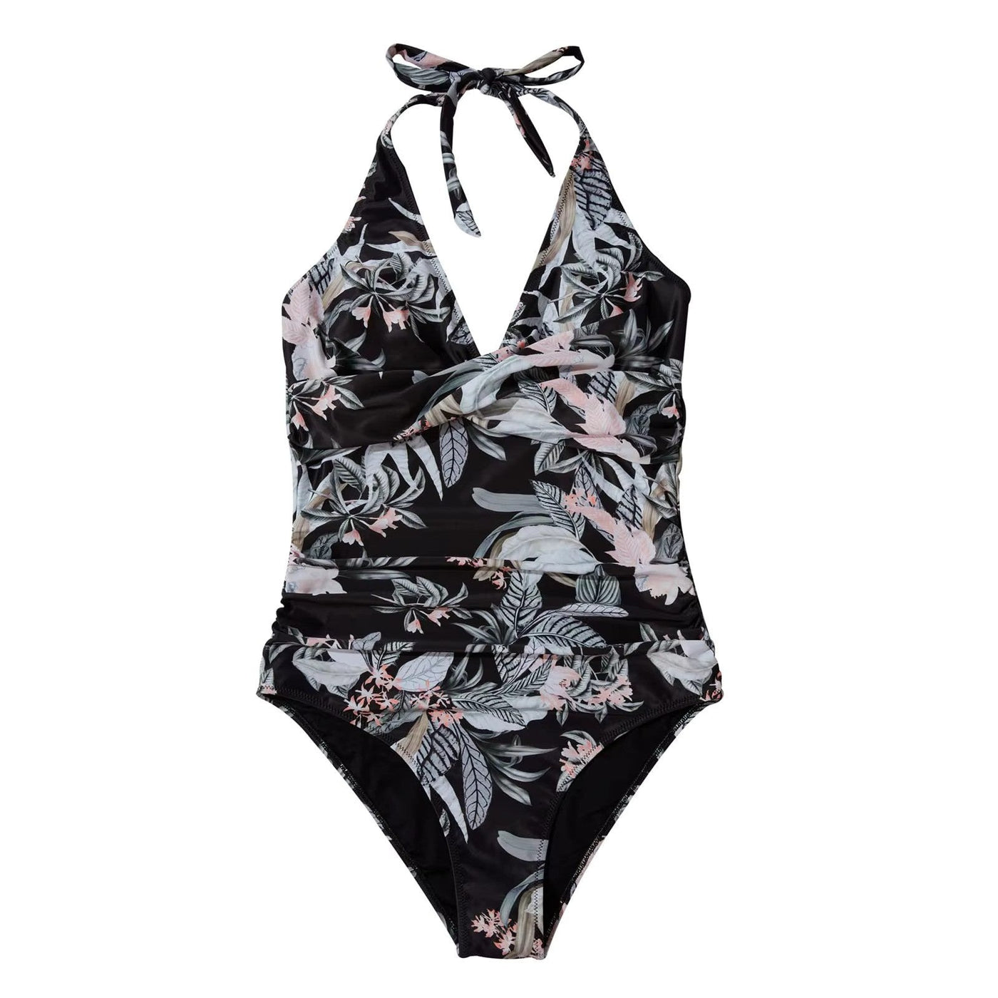 Damen Einteiler Badeanzug mit Halterneck und Crossover-Design