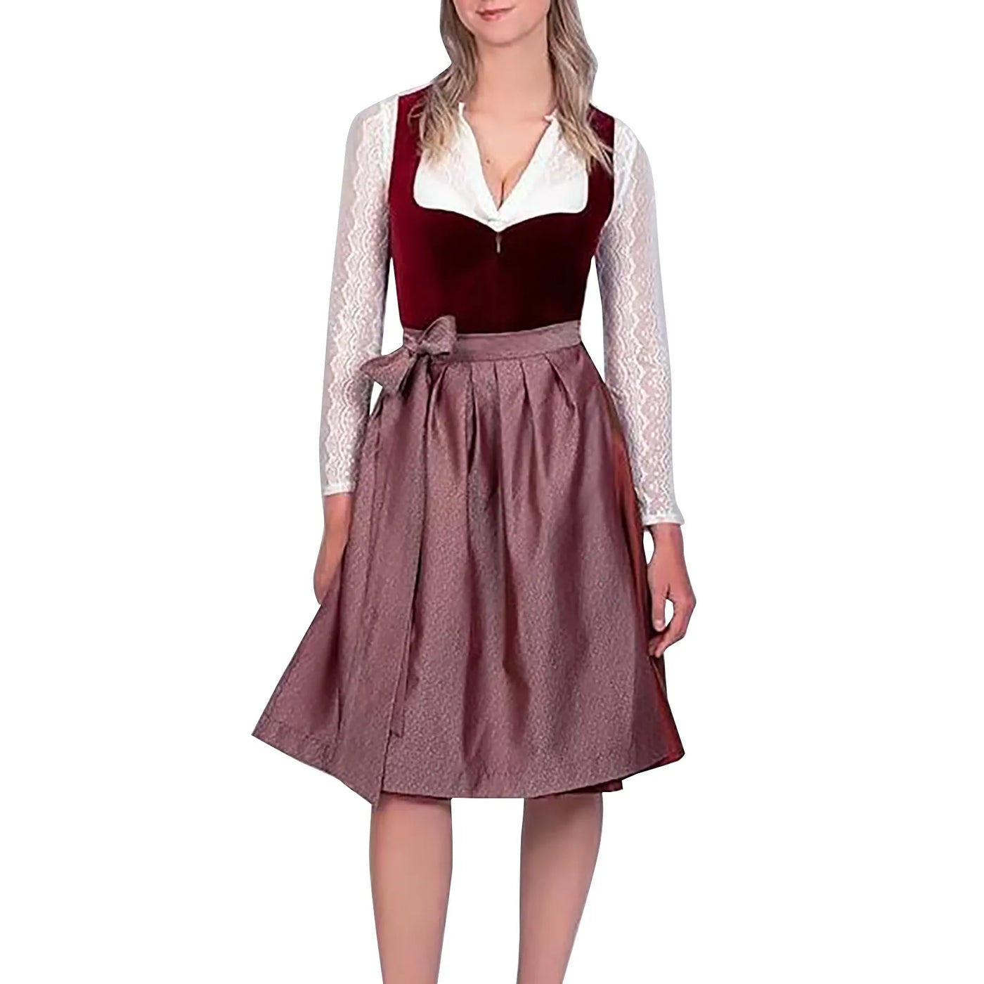 Trachtenkleid Mit Langen Spitzenärmeln Für Damen | Midi