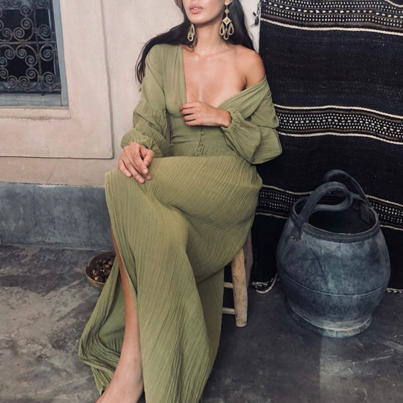 Lockeres Sommerkleid Mit V Ausschnitt Für Damen | Maxi