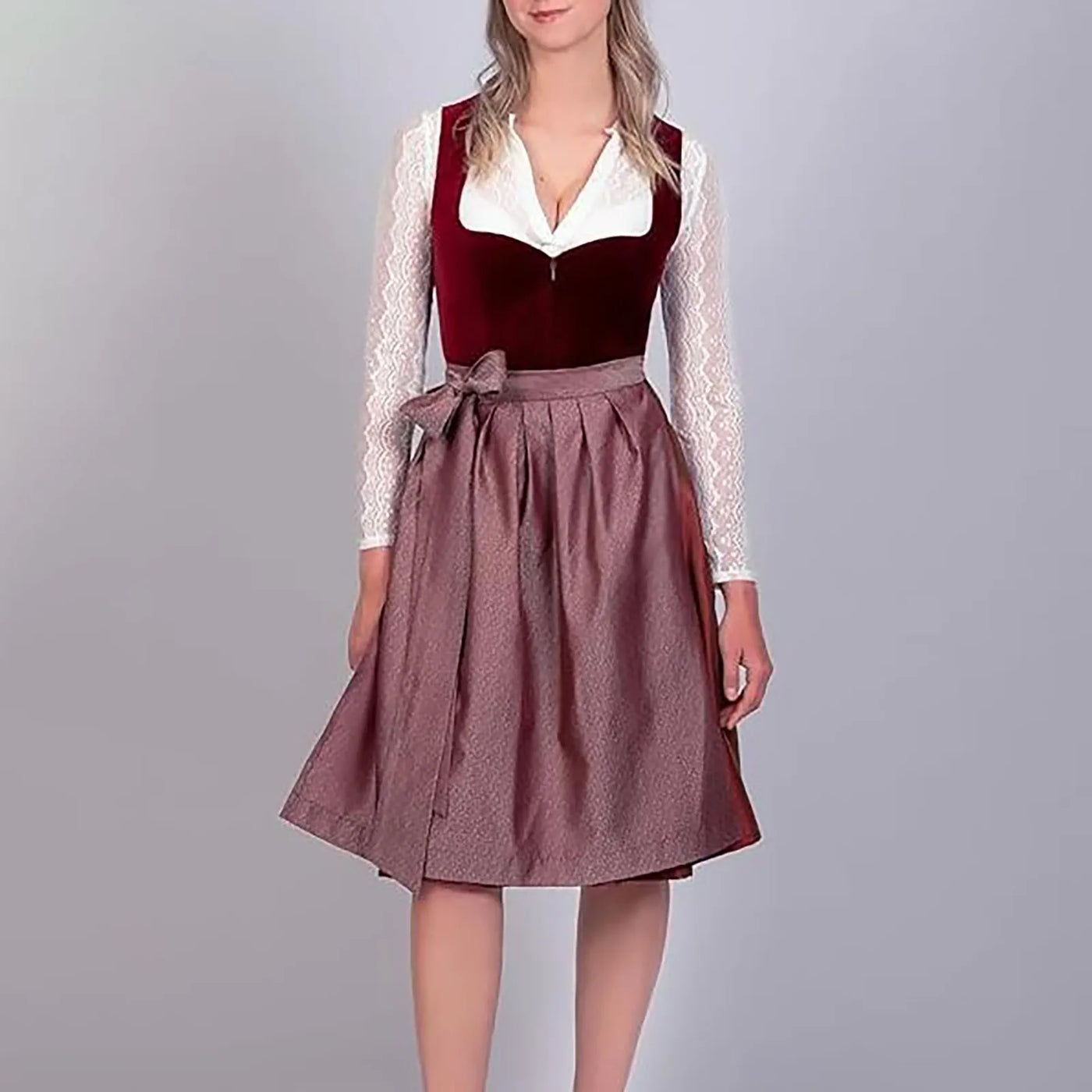 Trachtenkleid Mit Langen Spitzenärmeln Für Damen | Midi
