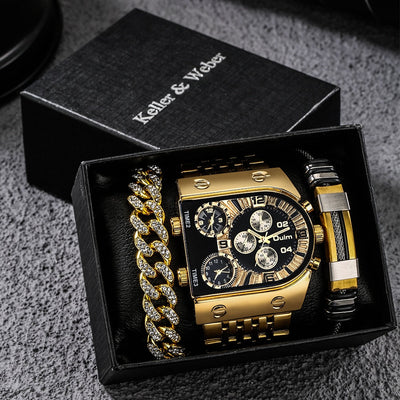 Große Zifferblatt Uhr Quarz Geschäfts Männer Geschenkset