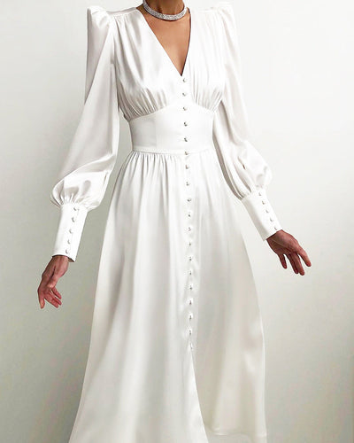 Elegantes Kleid Mit Puffärmeln Für Damen | Midi