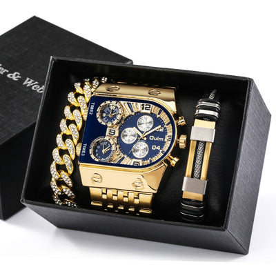 Große Zifferblatt Uhr Quarz Geschäfts Männer Geschenkset