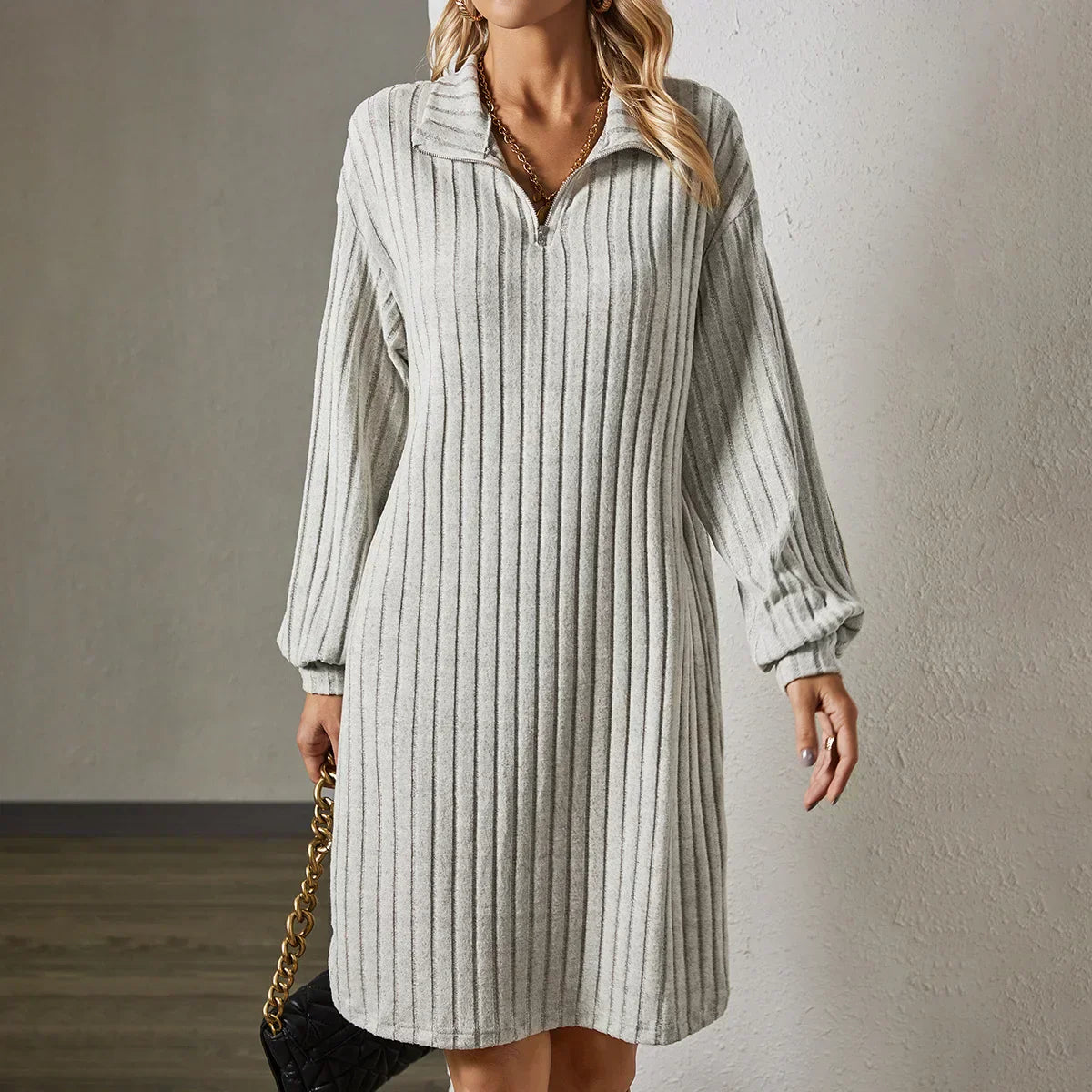 Zavando - Lockeres strickkleid mit langen armeln
