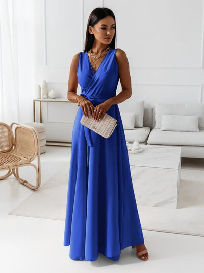 Zavando - Damen einfarbig V-Ausschnitt Langes Kleid