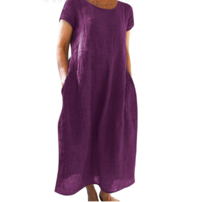Bequemes Kleid Mit Kurzen Ärmeln Für Damen | Midi