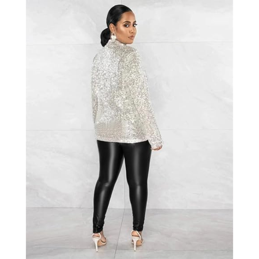 Damen Glänzender Party Blazer Mantel | Pailletten