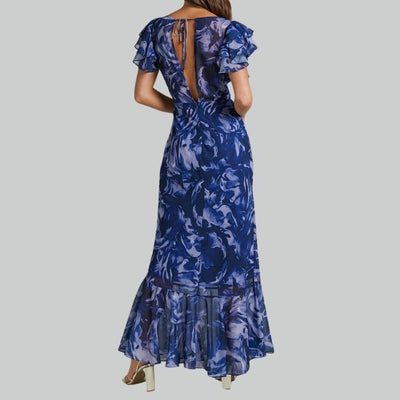 Damen Elegantes Rüschen V Ausschnitt Stylisches Kleid | Maxi