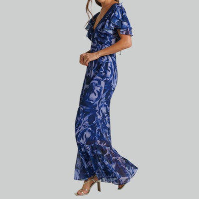 Damen Elegantes Rüschen V Ausschnitt Stylisches Kleid | Maxi