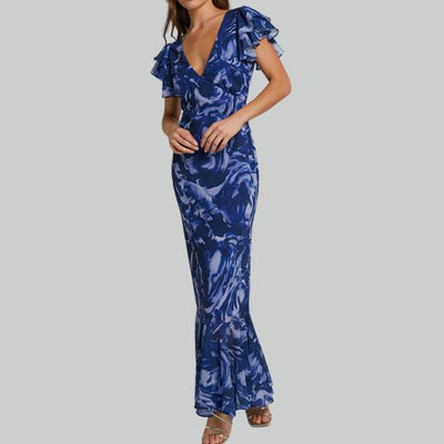 Damen Elegantes Rüschen V Ausschnitt Stylisches Kleid | Maxi