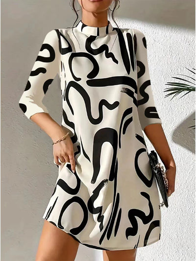Rollkragen Bedrucktes Kleid Für Damen | Mini