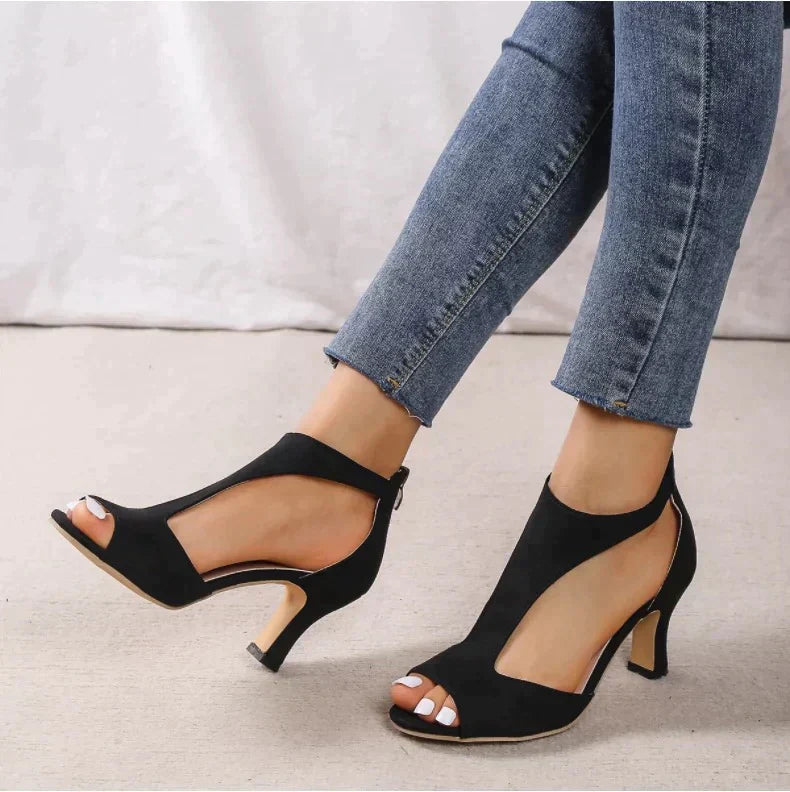 Damen Open-Toe Sandalen mit Blockabsatz und T-Strap
