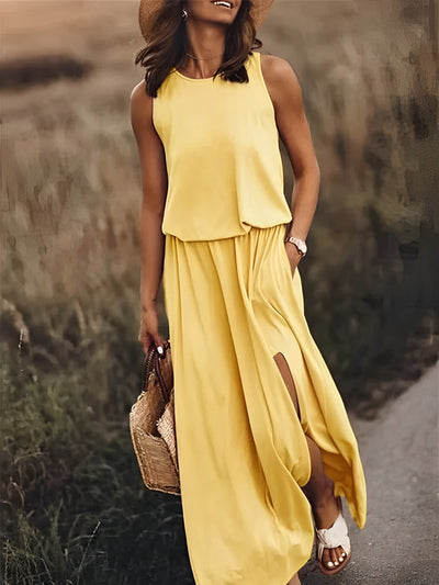 Ärmelloses Sommerkleid Mit Schlitz Für Damen | Maxi
