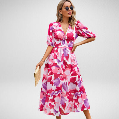 Zavando - Charmantes Kleid mit V-Ausschnitt
