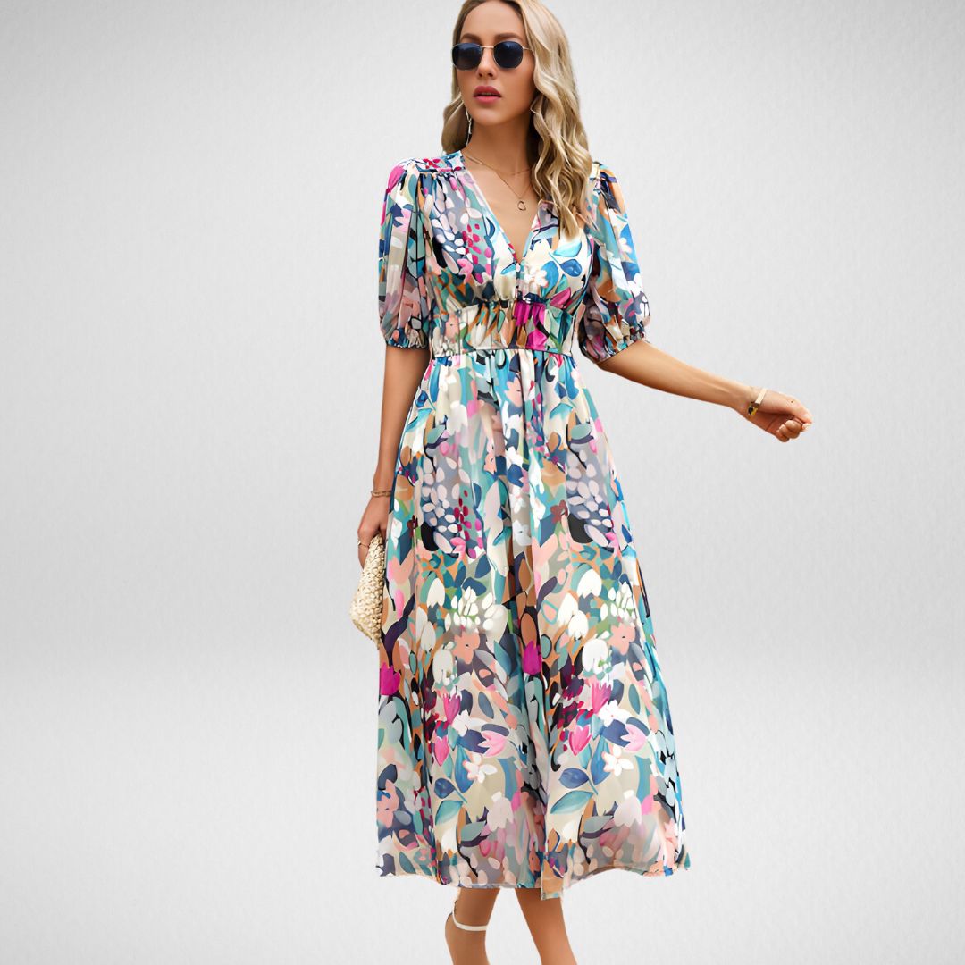 Zavando - Charmantes Kleid mit V-Ausschnitt