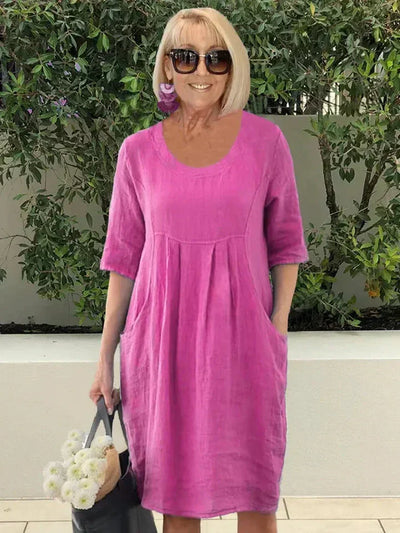 Stylisches Atmungsaktives Frauenkleid Mit Tasche | Midi