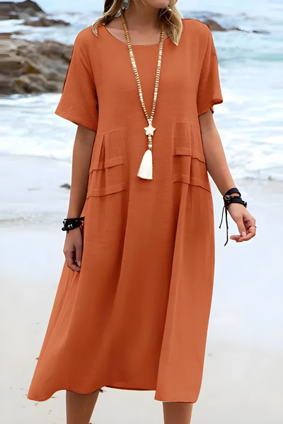 Weiches Freizeitkleid Mit Rundhalsausschnitt Für Damen | Midi