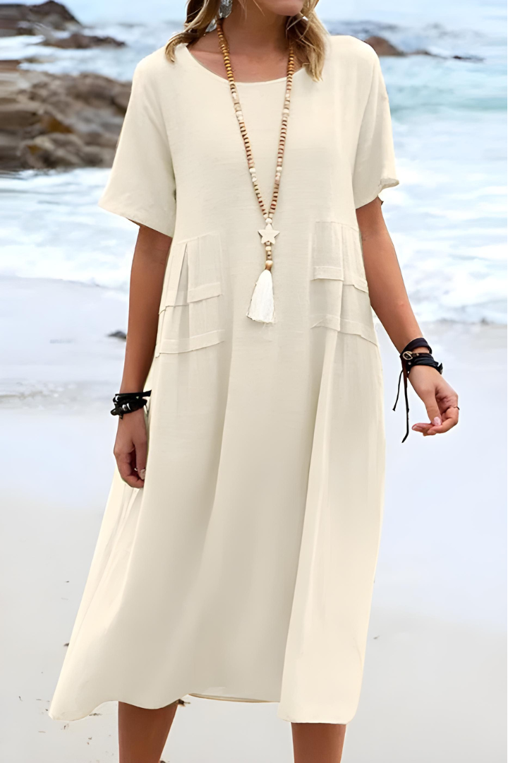 Weiches Freizeitkleid Mit Rundhalsausschnitt Für Damen | Midi