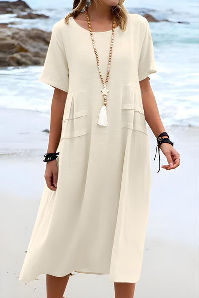 Weiches Freizeitkleid Mit Rundhalsausschnitt Für Damen | Midi