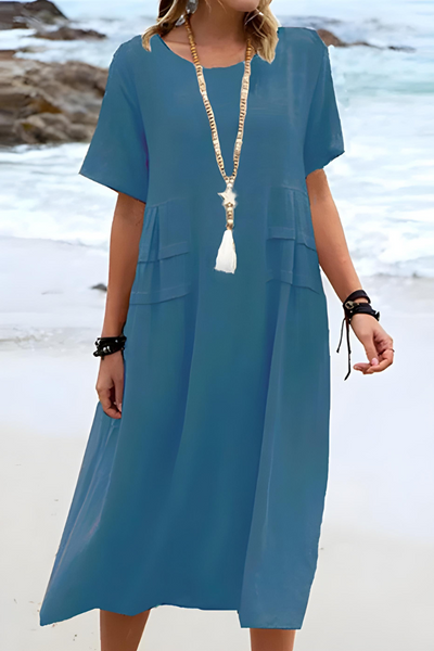 Weiches Freizeitkleid Mit Rundhalsausschnitt Für Damen | Midi