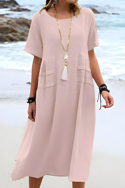 Weiches Freizeitkleid Mit Rundhalsausschnitt Für Damen | Midi
