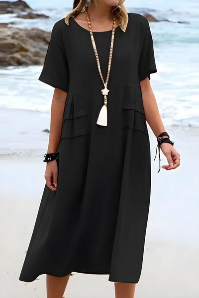 Weiches Freizeitkleid Mit Rundhalsausschnitt Für Damen | Midi